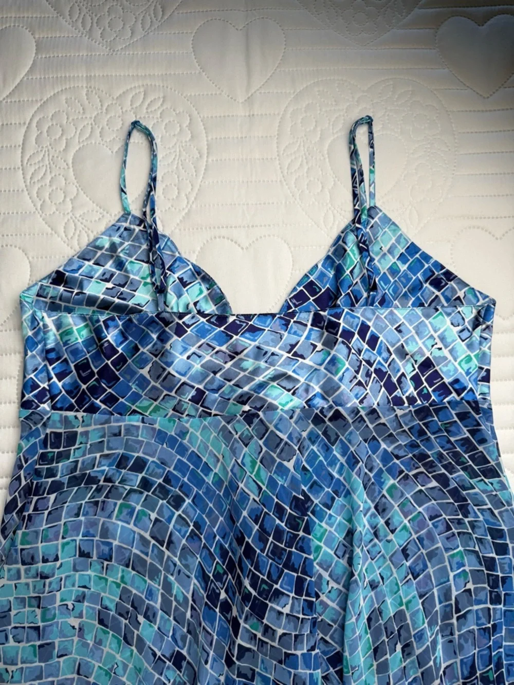 Vintage 90s Victorias Secret Mosaic Reptile Blue Babydoll Slip Nightie Large - Picture 8 of 11